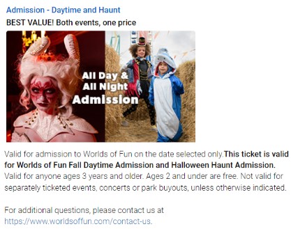 admission daytime and Halloween haunt